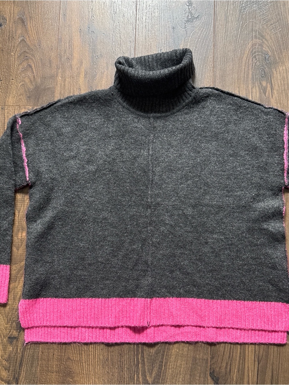 Anthropologie Theo & Spence Charcoal, Pink Turtleneck Colorblock Sweater